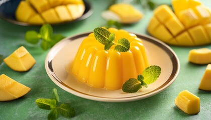 delightful mango jelly desserts garnished with fresh mint leaves perfect for a refreshing summer treat