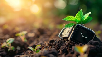 A beautiful plant grows out of the soil where a watch once lay. Is time a constraint or an opportunity?