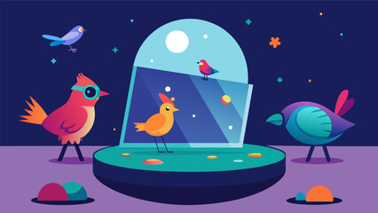 Obraz premium A tingedge smart mirror designed specifically for aviary entertainment complete with virtual reality games and realtime social interactions.. Vector illustration