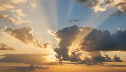 Naklejka na ściany i meble sunset sky with clouds and sun rays