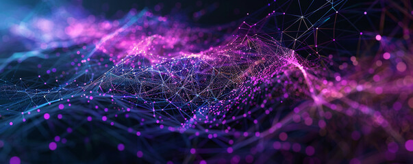Purple and cyan lines forming an abstract web on a black backdrop, representing global satellite communication networks.
