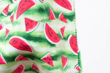 close-up of a cloth square featuring watermelon slices 