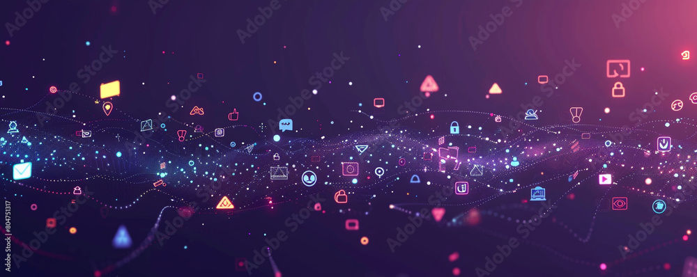 Wall mural seamless transition from dark to light purple background with abstract digital communication icons f