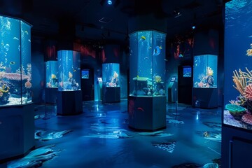 A large aquarium with many different types of fish and sea life