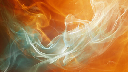 Obraz premium Soft aqua smoke abstract background swirls over a rust orange background, cool and inviting.