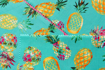 layered summer print fabric squares featuring pineapple pattern