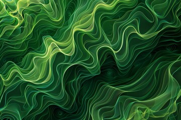 Fototapeta premium Fluid green waves with intricate swirling patterns. Organic green lines in abstract pattern for wallpaper background.