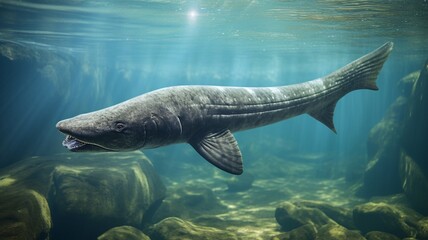 Obraz premium African lungfish lobe swimming underwater picture