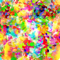 Abstract color splash and geometric shapes background.