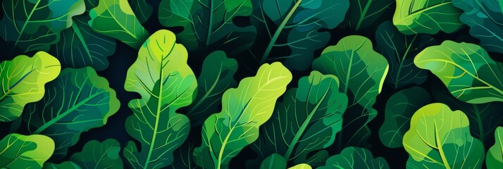 This colorful illustration of escarole leaves in various shades of green provides a fresh, vibrant look ideal for promoting healthy eating, vegetable marketing, and culinary designs.
