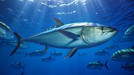 Obraz premium Albacore fish swimming fresh ocean underwater picture 