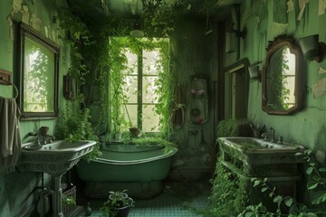 Refreshing Bathroom green room. Shower modern design. Generate Ai