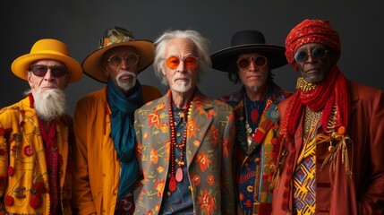 Fototapeta premium Fashion portrait of elderly men in colorful and traditional outfits