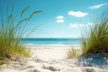 Fototapeta na wymiar Sun-drenched Beach landscape. Water sunny sun. Generate Ai