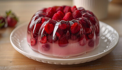Vibrant raspberry gelatin dessert presentation