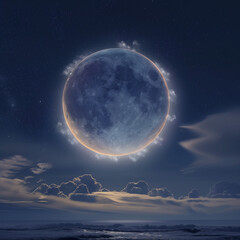 Fototapeta na wymiar Glowing Halo Around the Moon Mystical Night Skies