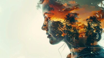 “Joyful Solitude: A Double Exposure Portrait Capturing Radiant Happiness and Introspective Contemplation Amidst Nature”