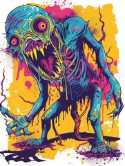 T-Shirt Design with Scary Monster in Full Color