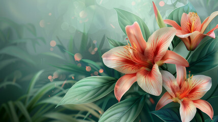 Bright and vibrant lilies bloom amidst lush green foliage, highlighting nature's colorful beauty.