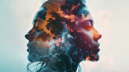 “Dual Emotions: A Powerful Double Exposure Capturing Joy and Introspection”