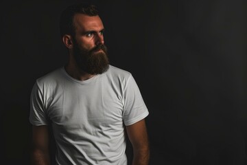 Naklejka premium Dignified Bearded man white shirt guy. Happy smile. Generate Ai