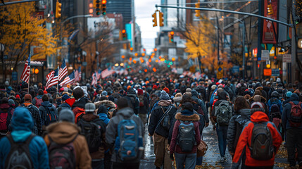 Naklejka premium group of people waving American flags 