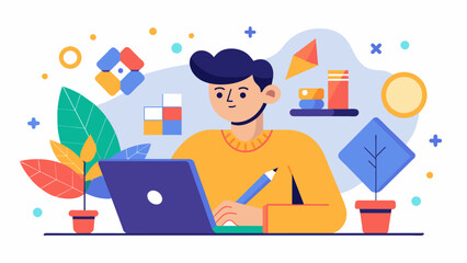 A graphic designer with dysgraphia utilizes their unique spatial awareness and visual thinking to create visually stunning and innovative designs.. Vector illustration