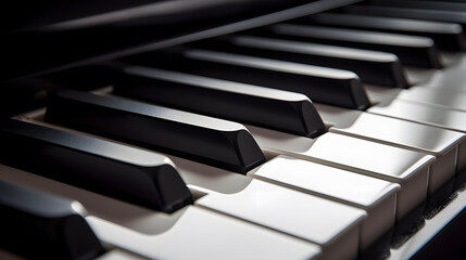 Black and white piano keys close-up view
