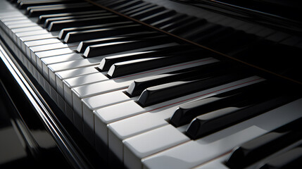 Naklejka premium Black and white piano keys close-up view 