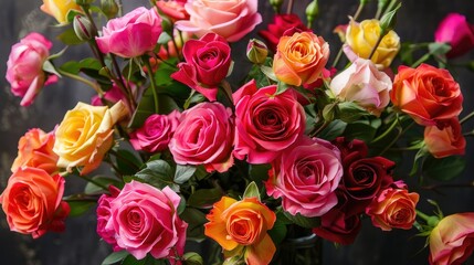 Fototapeta premium A vibrant bouquet bursting with roses perfect for marking celebrations and sending congratulations