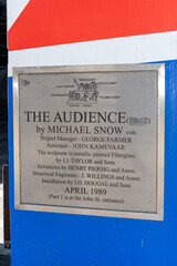 Obraz premium metal information plaque detailing the title of Michael Snow's public art sculptural installation at the Rogers Centre (then known as the Skydome) for Part 2 in Toronto, ON