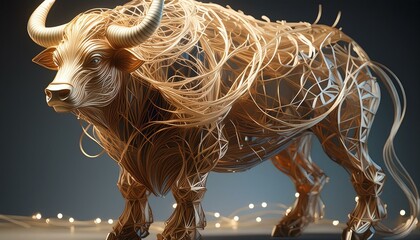 Ein Stier als Symbol im Aktienmarkt steht einer Börsenwoche bullish gegenüber. Steigende Kurse. - obrazy, fototapety, plakaty