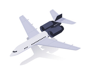 Model of passenger airplane, showcasing travel and transportation concept. Isometric vector illustration isolated on white background