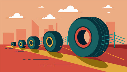 Tire Run Run jog or walk through a series of lowlying tires great for footwork and coordination training.. Vector illustration