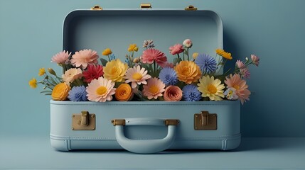  Pastel Spring & Summer Flower Filled Suitcase: Creative Lifestyle, Self-Care, Travel Concept - 3D Render for Lifestyle Blogs, Travel Magazines, Wellness Websites - Powered by Adobe
