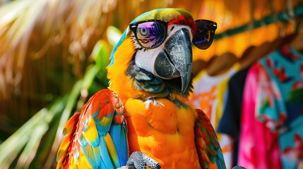 Parrot Wearing Chic and Colorful Clothing. Generative Ai