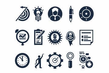 Action plan icon set. Containing planning, schedule, strategy, analysis, tasks, goal, collaboration and objective icons. Solid icon collection. vector icon, white background,