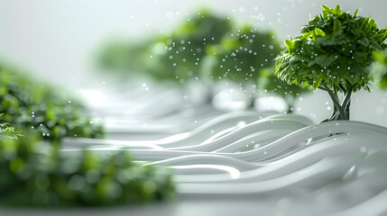 data cables in the form of trees with green leaf's network digitalization style big data visualization photorealistic in clean white cyclorama