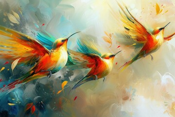 Colorful Beautiful Painting Birds. Nature wildlife. Generate Ai