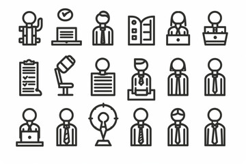 Business people, human resources, office management - web icon set. Outline icons collection. Simple vector illustration vector icon, white background,