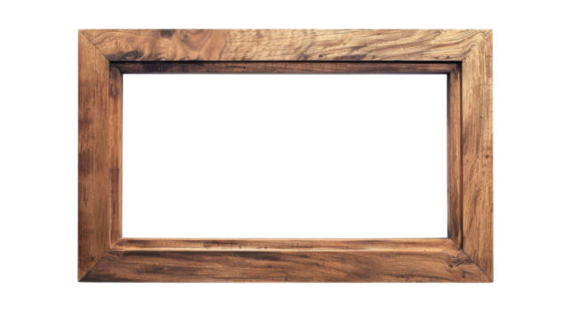 Wooden blank frame isolated on white background, modern and classic border frame for mock up