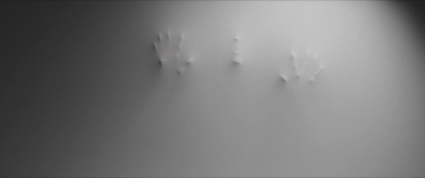 The shape of a skinny woman pushes through the wall 