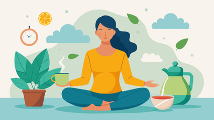 A woman practices mindfulness as she brews her tea taking in the aromas and flavors of her homemade blend of peppermint chamomile and lemon balm..