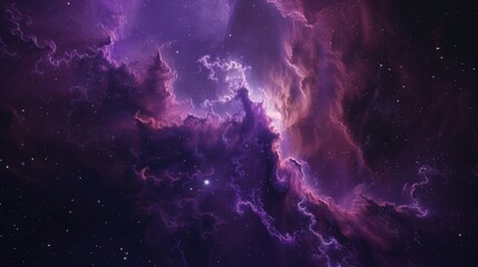 Ethereal view of a purple and pink nebula in the starry night