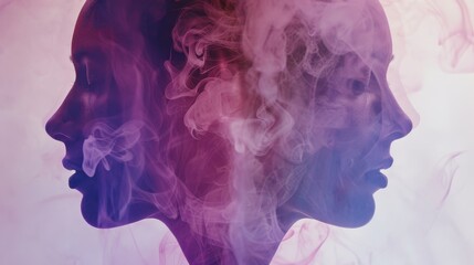 Surreal profiles of two women with flowing smoke patterns