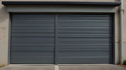 Isolated Metal Shutter Warehouse Gate: Garage with Black Tilt-Up Retractable Raised Panel Metal...