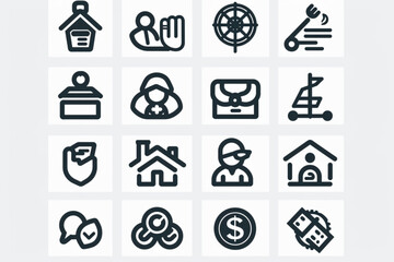 Employee benefit editable stroke icons set. Included icons as teamwork ,insurance, paid Vacation, pension, social Security. Vector illustration vector icon, white background,