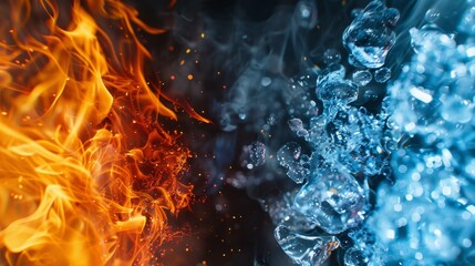 Dynamic interplay between fiery flames and cool blue water in vivid detail.