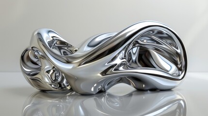 Elegant reflective silver sculpture on a bright background, showcasing modern art.