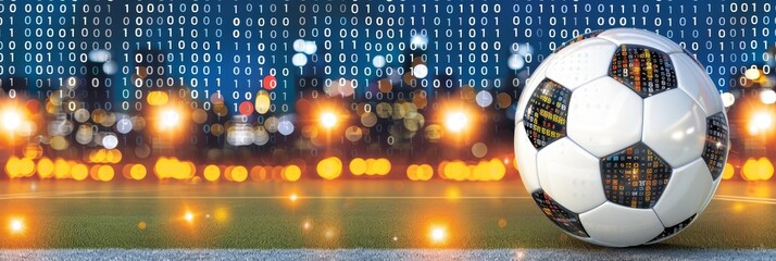 Vibrant pixel explosion encircling soccer ball, great for sports blogging content